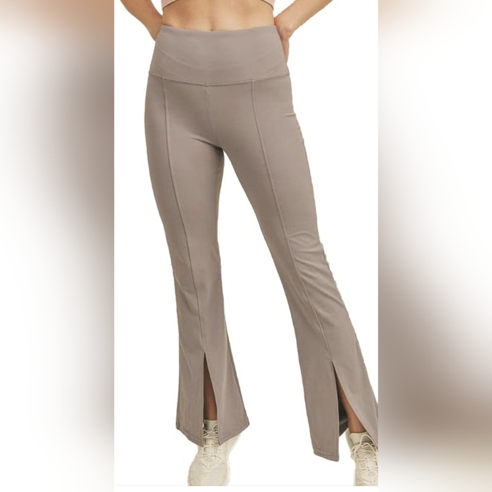 Kimberly women's high waisted flare front slit cream color size M